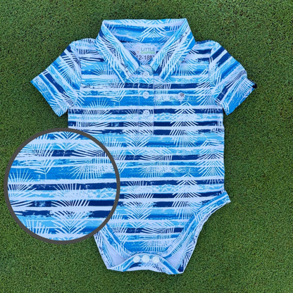 Golf polo onesie for babies - birdie blue